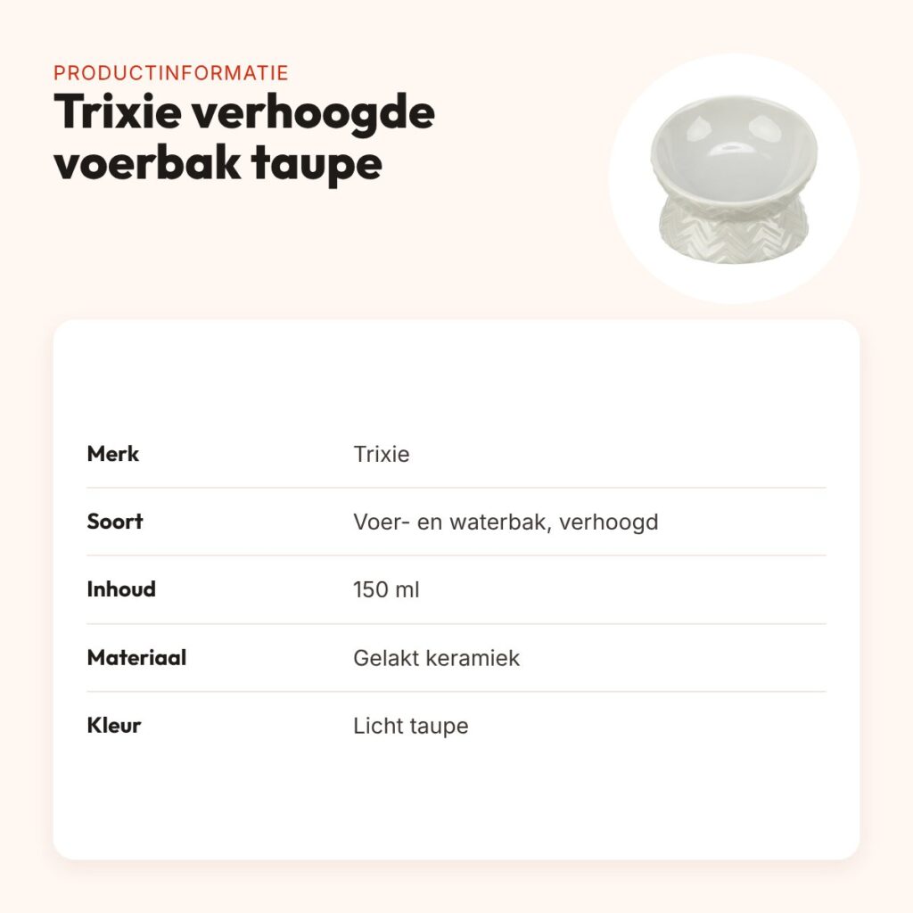 Trixie verhoogde voerbak/waterbak kat keramiek licht taupe 150 ml – productinformatie