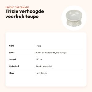 Trixie verhoogde voerbak/waterbak kat keramiek licht taupe 150 ml – productinformatie