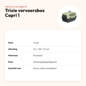 Trixie vervoersbox Capri 1 donkergrijs/pastelgroen 32 x 48 x 31 cm – productinformatie