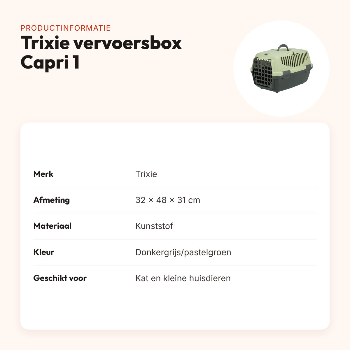 Trixie vervoersbox Capri 1 donkergrijs/pastelgroen 32 x 48 x 31 cm – productinformatie