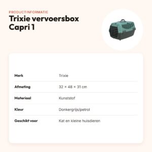 Trixie vervoersbox Capri 1 donkergrijs/petrol 32 x 48 x 31 cm – productinformatie