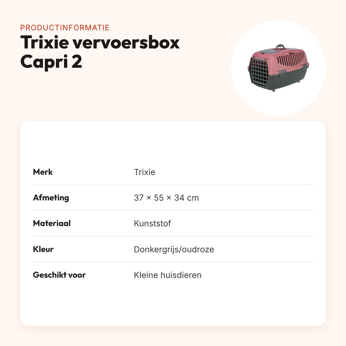 Trixie vervoersbox Capri 2 donkergrijs/oudroze 37 x 55 x 34 cm – productinformatie
