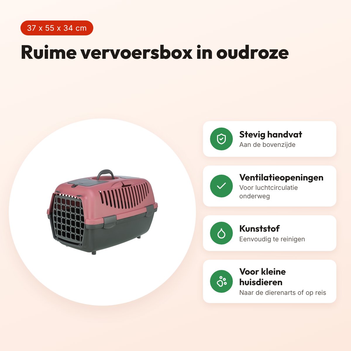 Trixie vervoersbox Capri 2 donkergrijs/oudroze 37 x 55 x 34 cm – voordelen