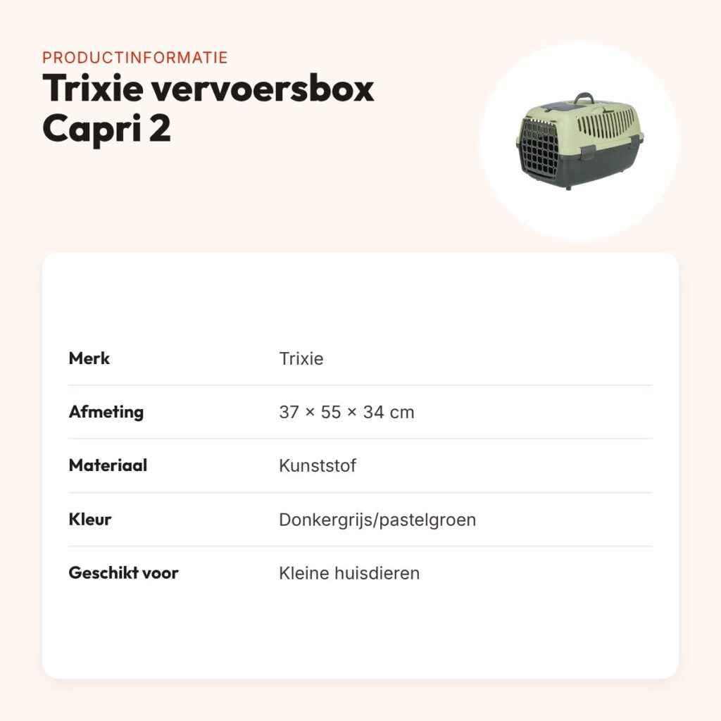 Trixie vervoersbox Capri 2 donkergrijs/pastelgroen 37 x 55 x 34 cm – productinformatie