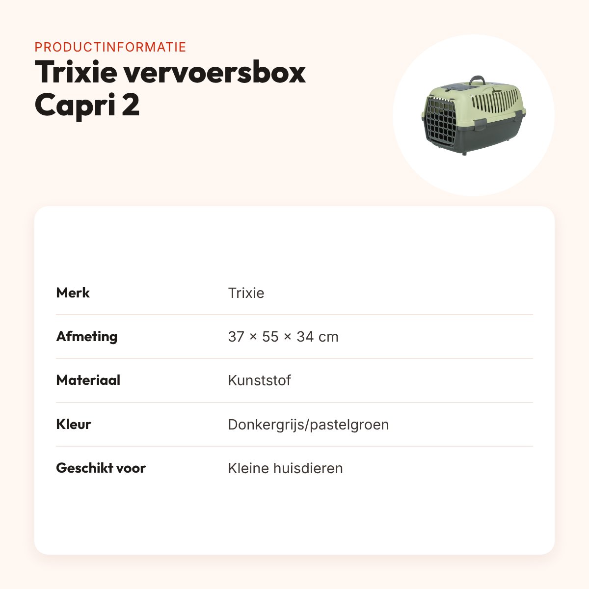 Trixie vervoersbox Capri 2 donkergrijs/pastelgroen 37 x 55 x 34 cm – productinformatie