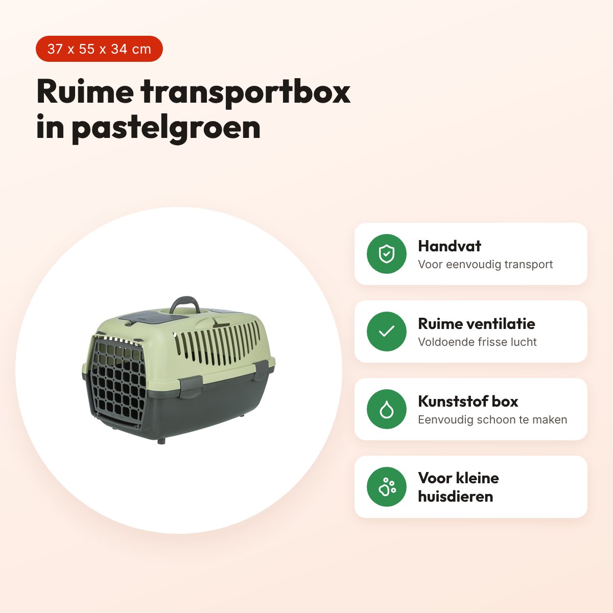 Trixie vervoersbox Capri 2 donkergrijs/pastelgroen 37 x 55 x 34 cm – voordelen