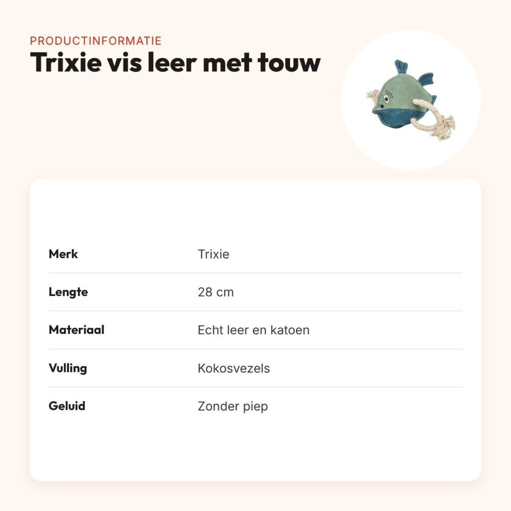 Trixie vis leer met touw 28 cm – hondenspeeltje zonder piepgeluid – productinformatie