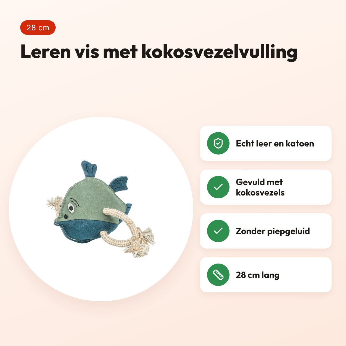 Trixie vis leer met touw 28 cm – hondenspeeltje zonder piepgeluid – voordelen