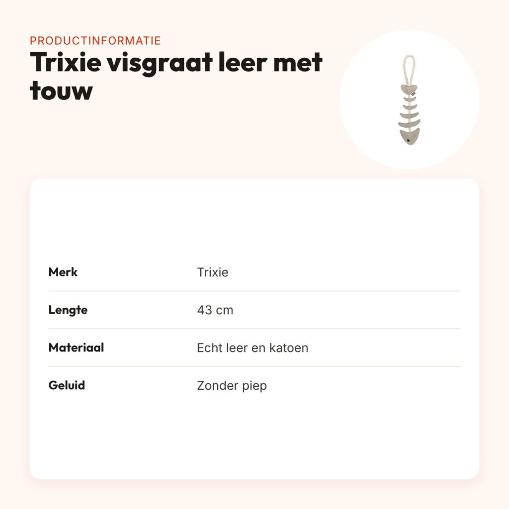 Trixie visgraat leer met touw 43 cm – kauwspeeltje zonder geluid – productinformatie