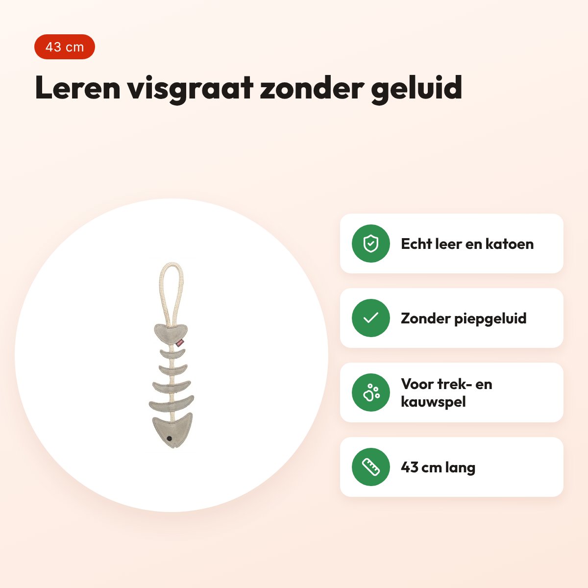 Trixie visgraat leer met touw 43 cm – kauwspeeltje zonder geluid – voordelen