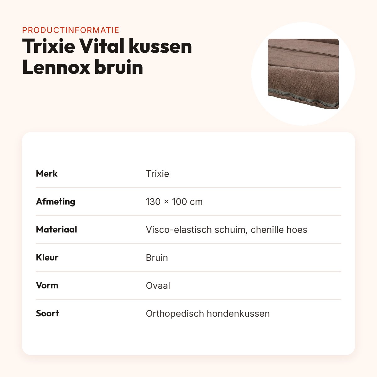 Trixie Vital hondenkussen Lennox ovaal bruin 130 x 100 cm – orthopedisch – productinformatie