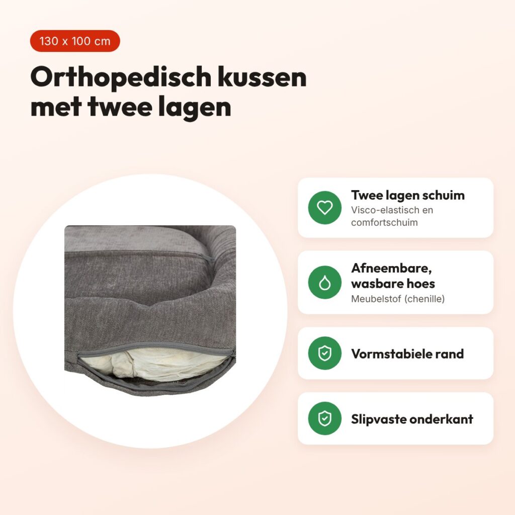 Trixie Vital hondenkussen Lennox ovaal grijs 130 x 100 cm – orthopedisch – voordelen