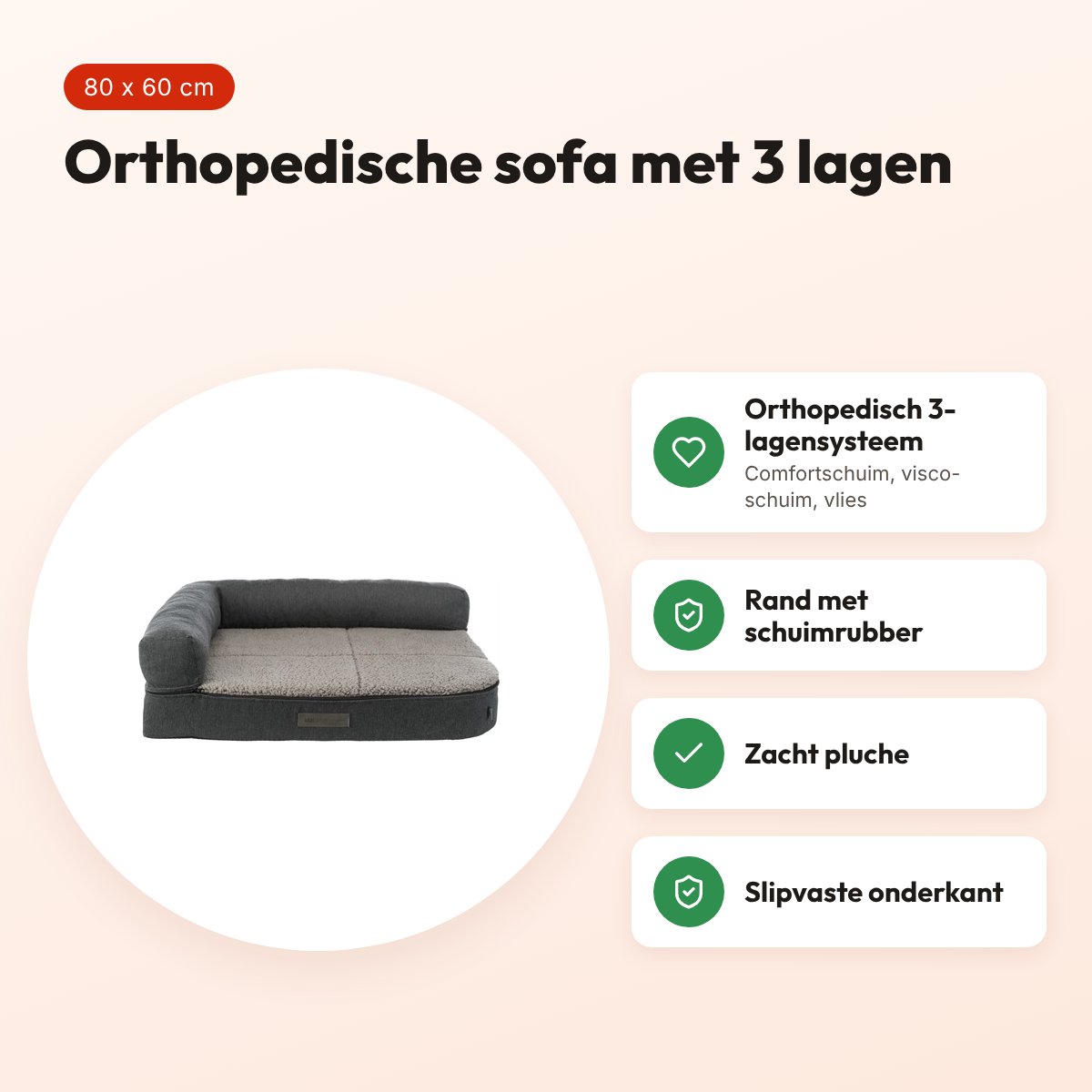 Trixie Vital hondenmand Bendson sofa grijs 80 x 60 cm – orthopedisch – voordelen