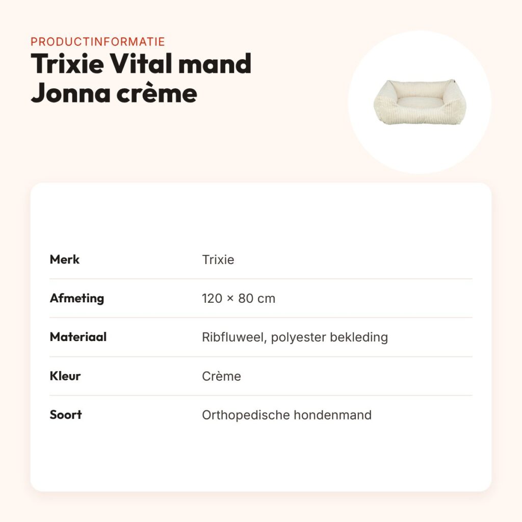 Trixie Vital hondenmand Jonna hoekig ribfluweel crème 120 x 80 cm – productinformatie