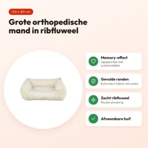 Trixie Vital hondenmand Jonna hoekig ribfluweel crème 120 x 80 cm – voordelen