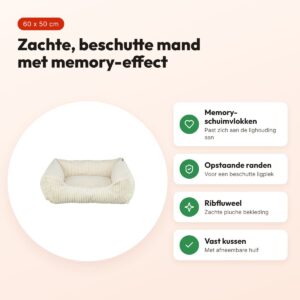 Trixie Vital hondenmand Jonna hoekig ribfluweel crème 60 x 50 cm – voordelen