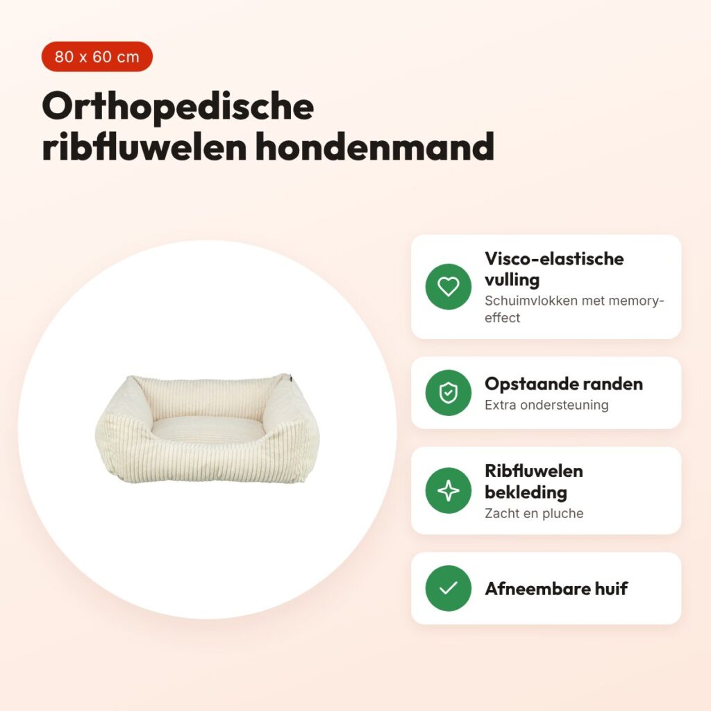Trixie Vital hondenmand Jonna hoekig ribfluweel crème 80 x 60 cm – voordelen