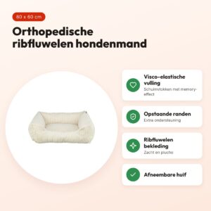 Trixie Vital hondenmand Jonna hoekig ribfluweel crème 80 x 60 cm – voordelen