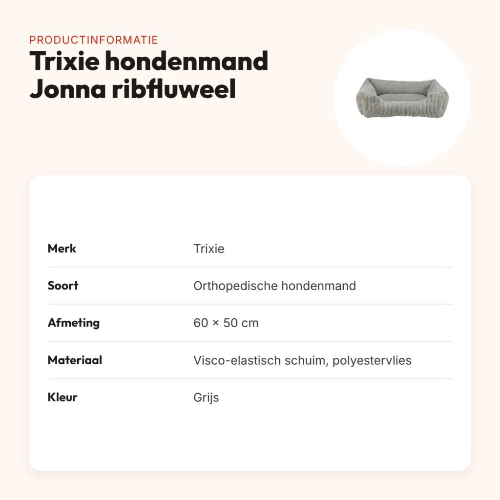 Trixie Vital hondenmand Jonna ribfluweel grijs 60 x 50 cm – orthopedisch – productinformatie