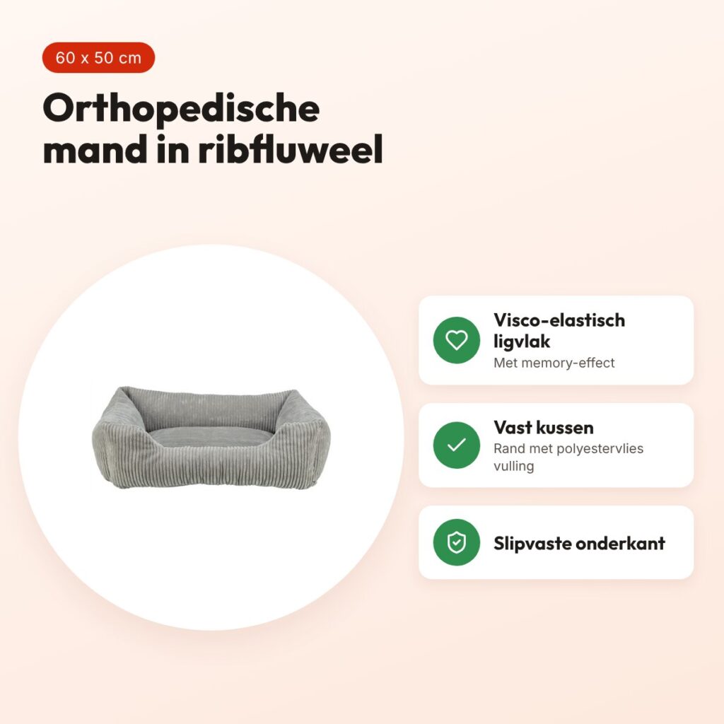 Trixie Vital hondenmand Jonna ribfluweel grijs 60 x 50 cm – orthopedisch – voordelen