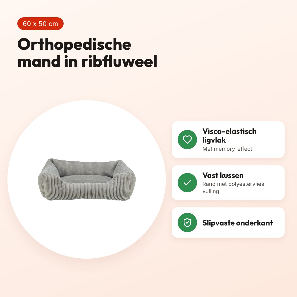 Trixie Vital hondenmand Jonna ribfluweel grijs 60 x 50 cm – orthopedisch – voordelen