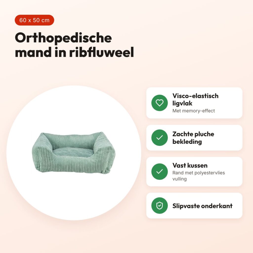 Trixie Vital hondenmand Jonna ribfluweel saliegroen 60 x 50 cm – voordelen
