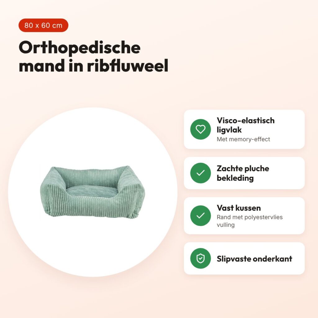 Trixie Vital hondenmand Jonna ribfluweel saliegroen 80 x 60 cm – voordelen
