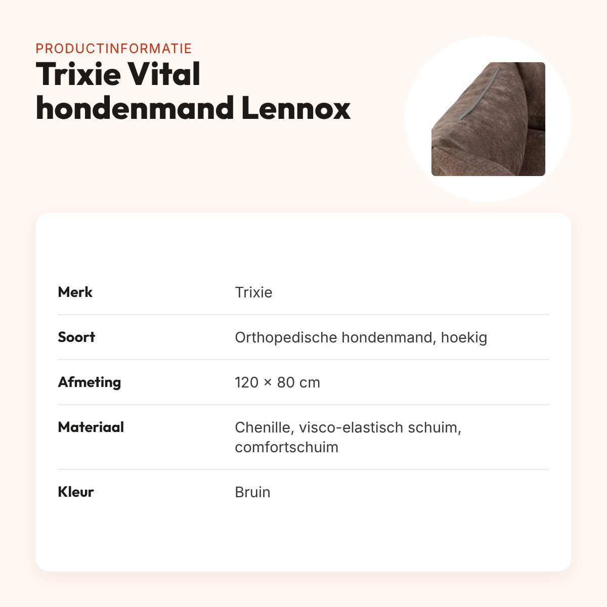 Trixie Vital hondenmand Lennox hoekig bruin 120 x 80 cm – orthopedisch – productinformatie