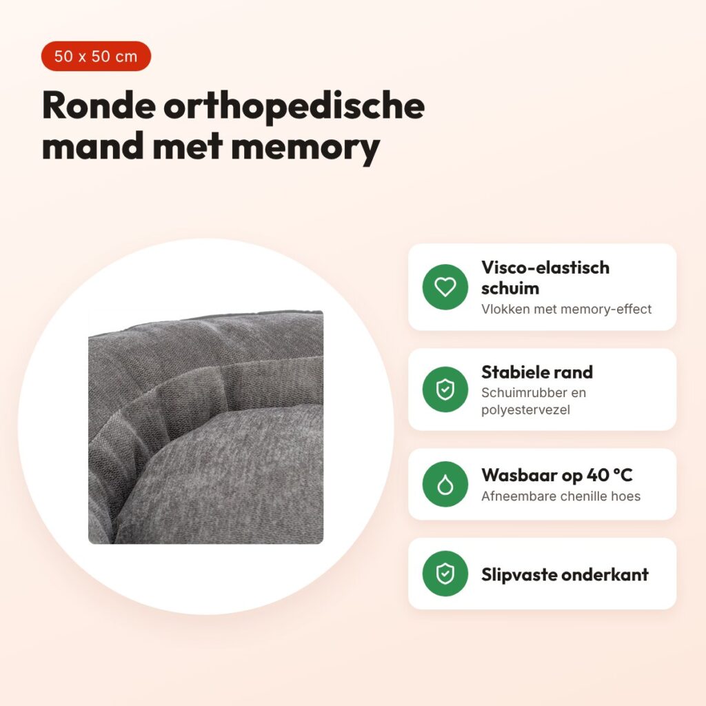 Trixie Vital hondenmand Lennox rond grijs 50 x 50 cm – orthopedisch – voordelen