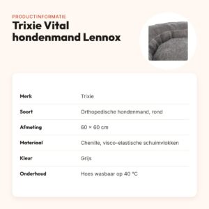 Trixie Vital hondenmand Lennox rond grijs 60 x 60 cm – orthopedisch – productinformatie