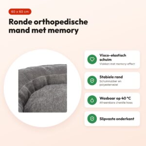 Trixie Vital hondenmand Lennox rond grijs 60 x 60 cm – orthopedisch – voordelen