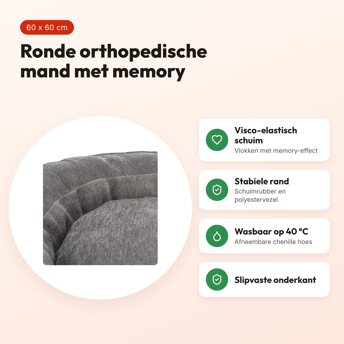 Trixie Vital hondenmand Lennox rond grijs 60 x 60 cm – orthopedisch – voordelen
