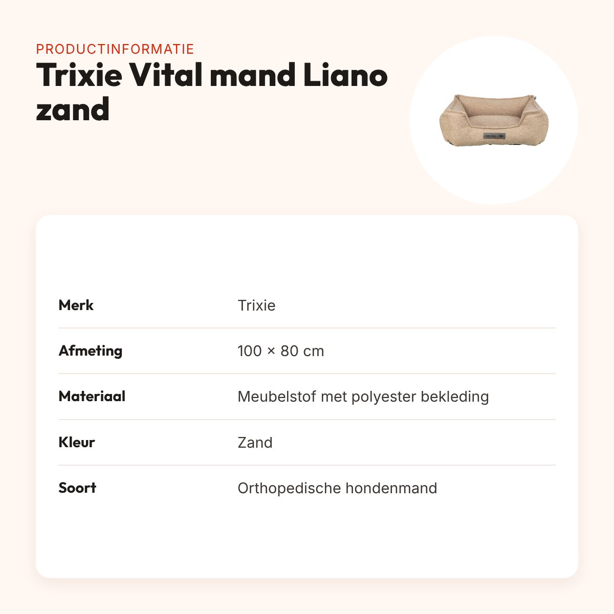 Trixie Vital hondenmand Liano orthopedisch hoekig zand 100 x 80 cm – productinformatie