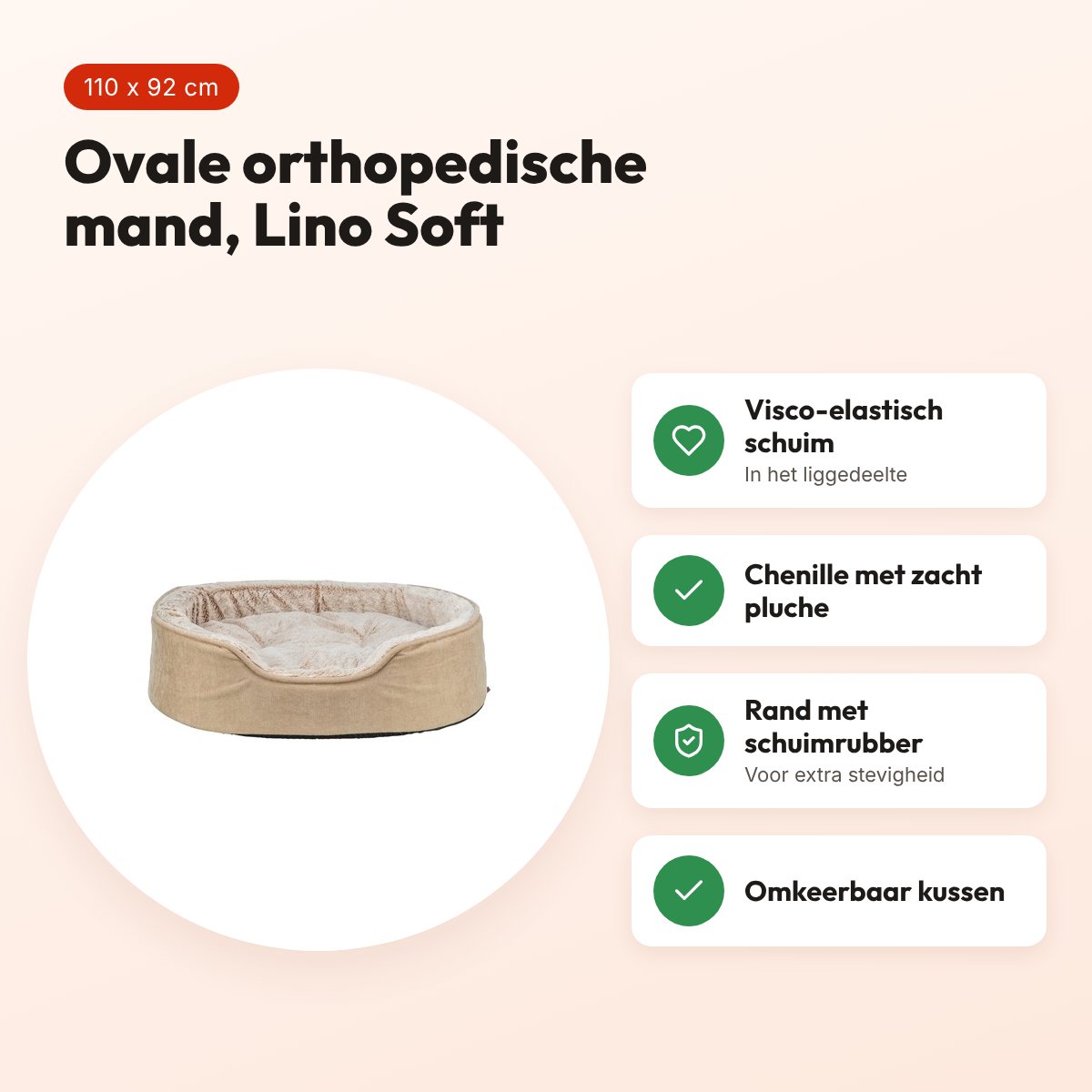 Trixie Vital hondenmand Lino Soft ovaal beige/crème 110 x 92 cm – voordelen