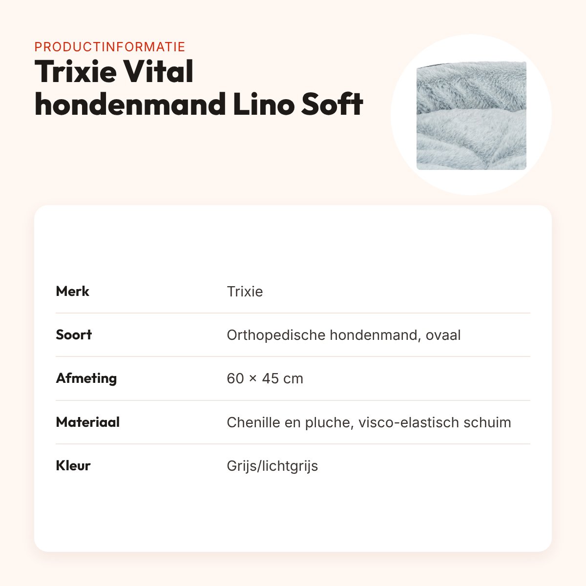 Trixie Vital hondenmand Lino Soft ovaal grijs/lichtgrijs 60 x 45 cm – productinformatie