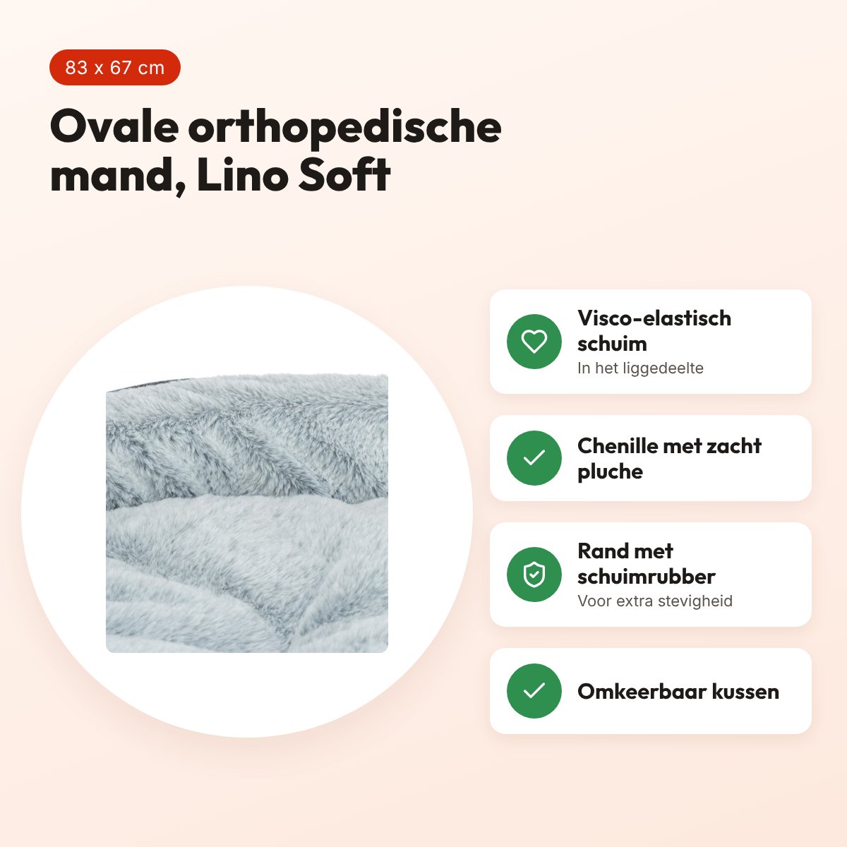 Trixie Vital hondenmand Lino Soft ovaal grijs/lichtgrijs 83 x 67 cm – voordelen