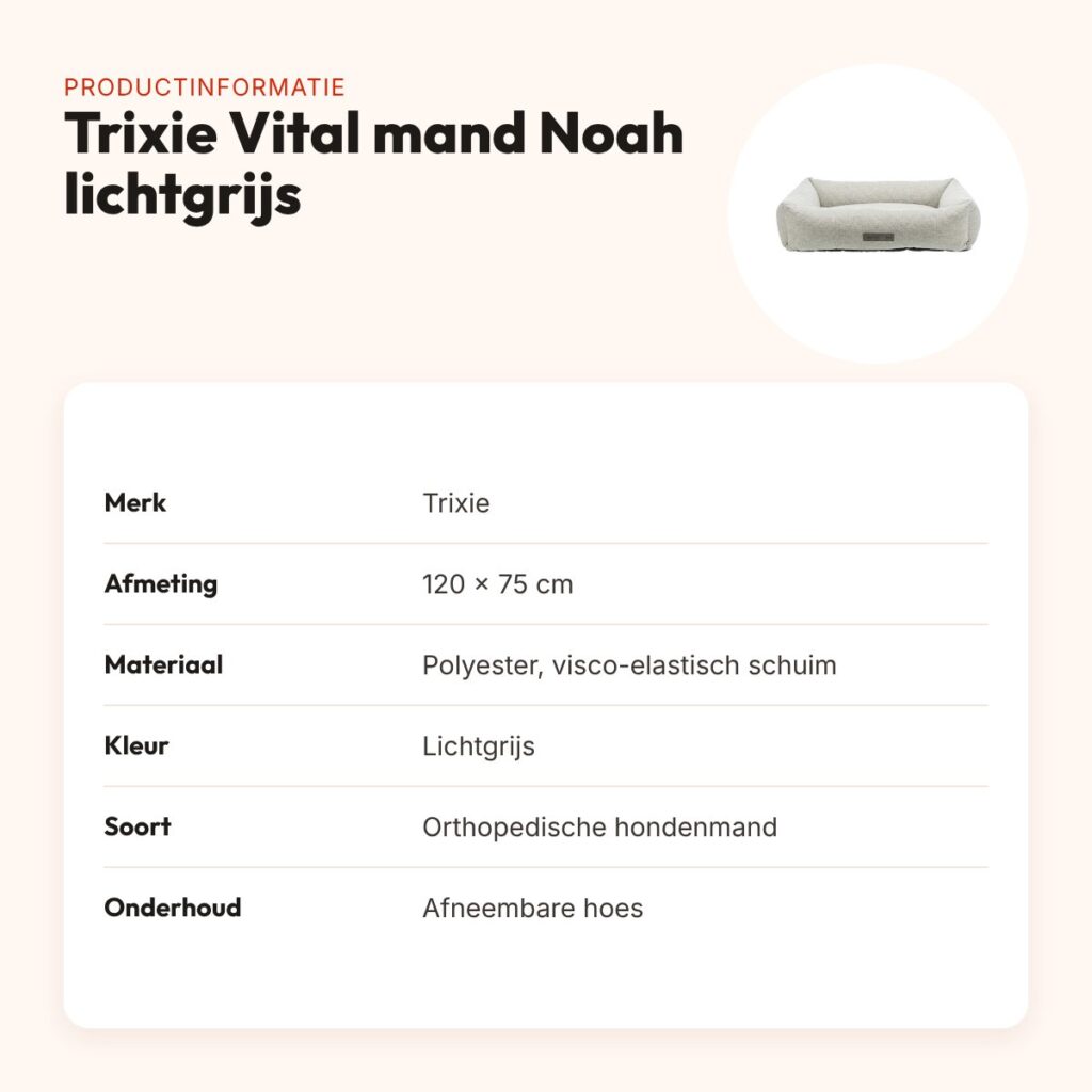 Trixie Vital hondenmand Noah hoekig lichtgrijs 120 x 75 cm – memory foam – productinformatie