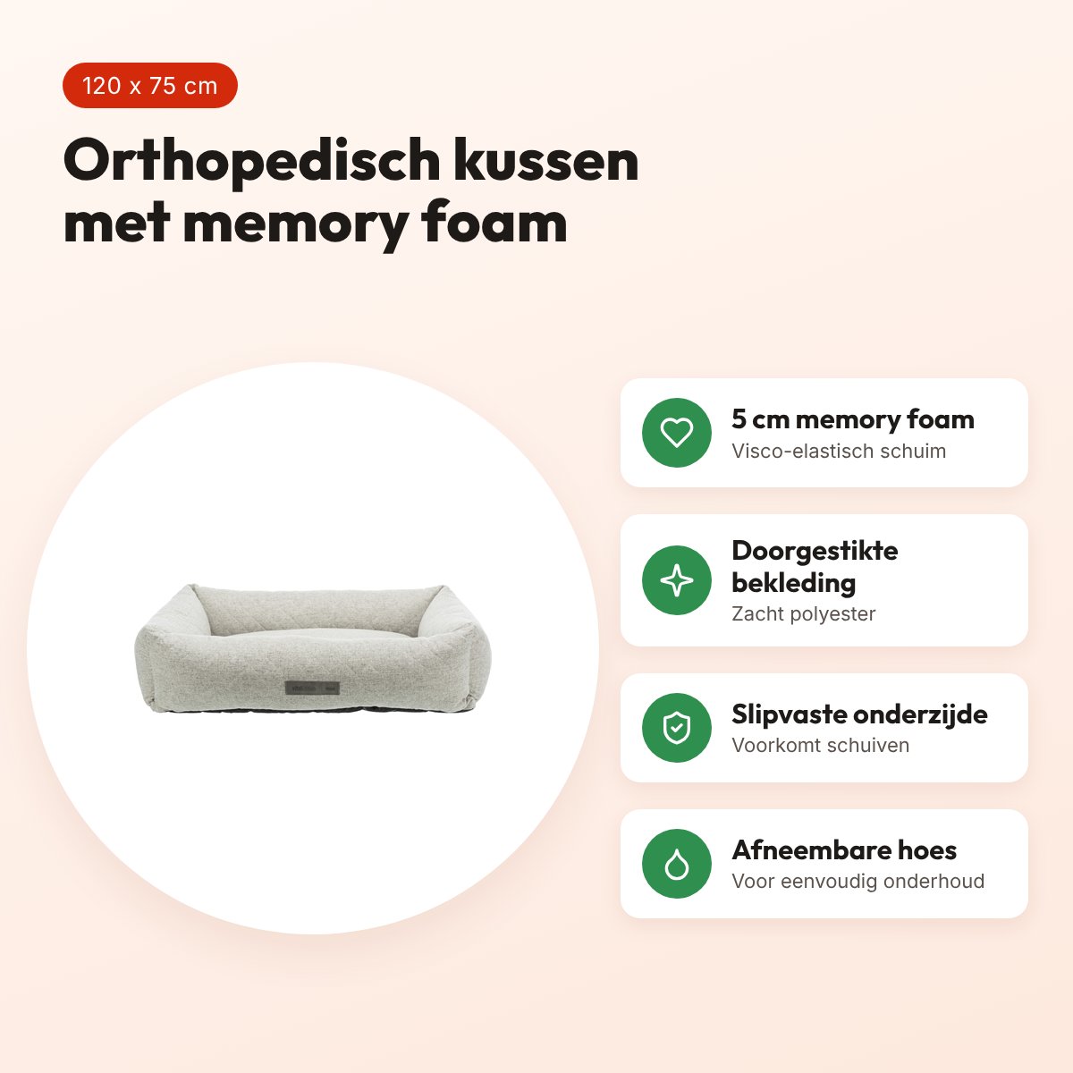 Trixie Vital hondenmand Noah hoekig lichtgrijs 120 x 75 cm – memory foam – voordelen