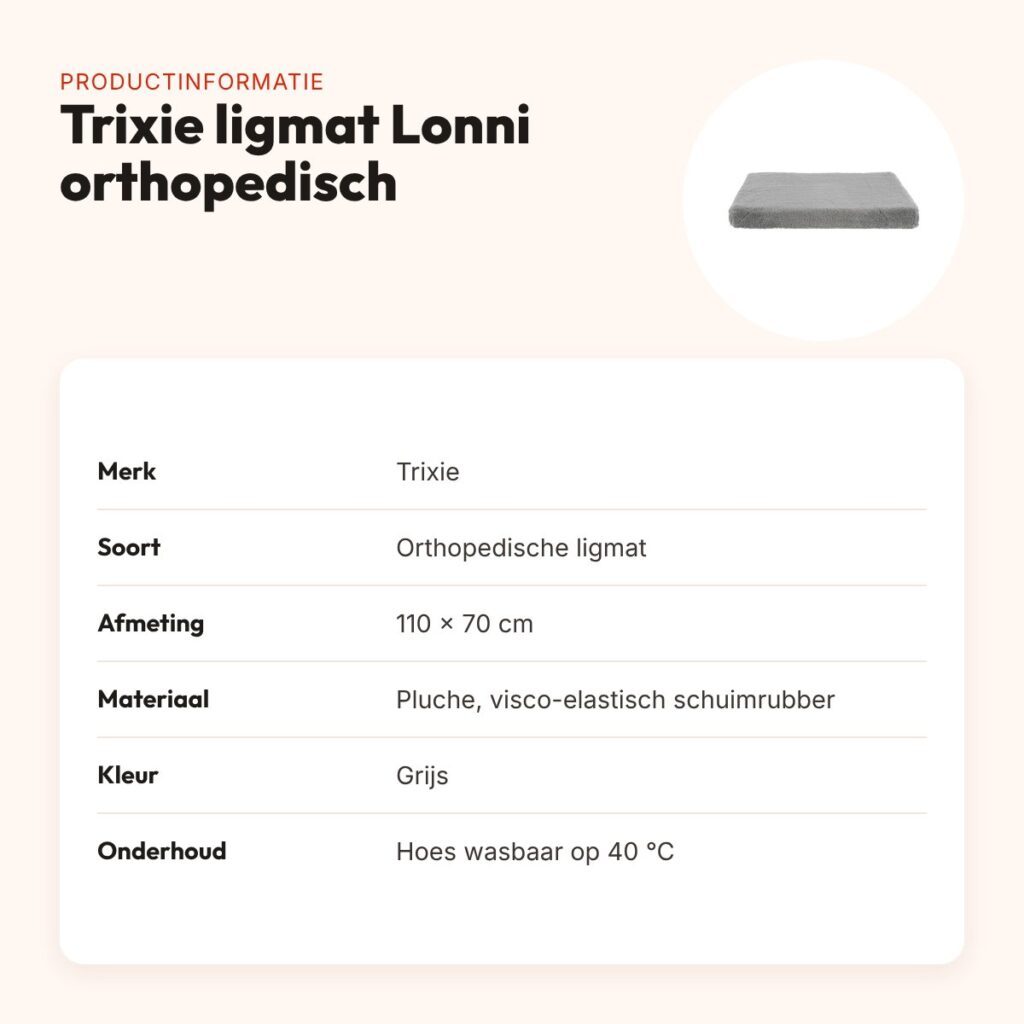 Trixie Vital ligmat Lonni orthopedisch grijs 110 x 70 cm – slipvast – productinformatie