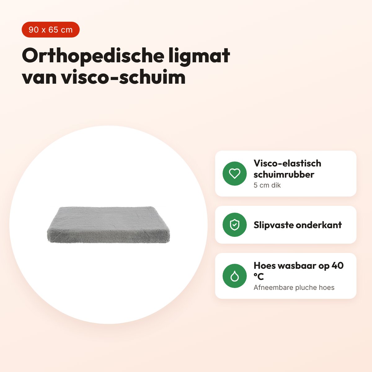Trixie Vital ligmat Lonni orthopedisch grijs 90 x 65 cm – slipvast – voordelen