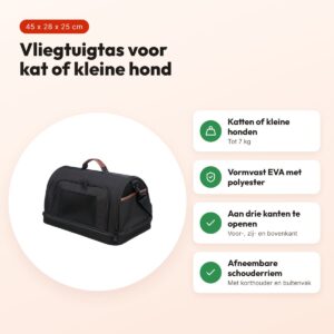 Trixie vliegtuigtas Gate zwart 45 x 28 x 25 cm – voor kat of kleine hond – voordelen