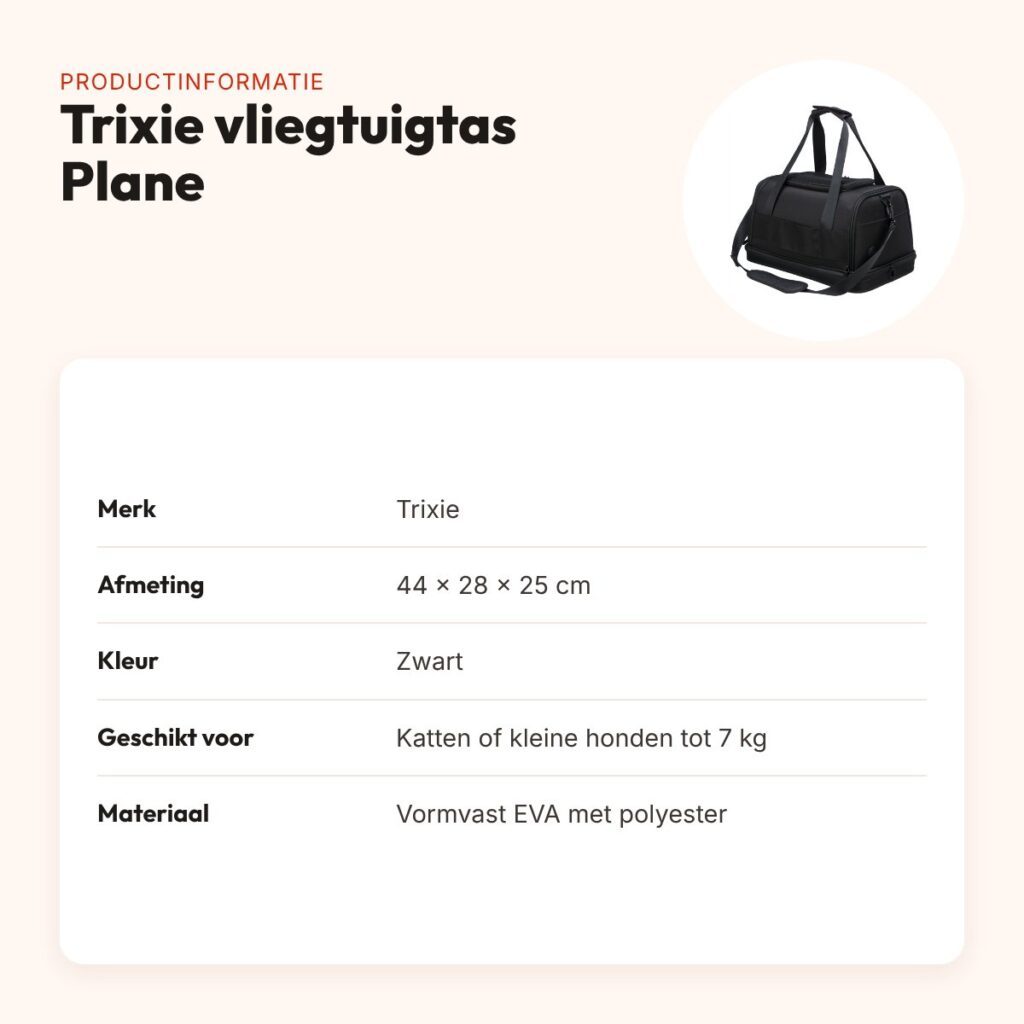 Trixie vliegtuigtas Plane zwart 44 x 28 x 25 cm – voor kat of kleine hond – productinformatie