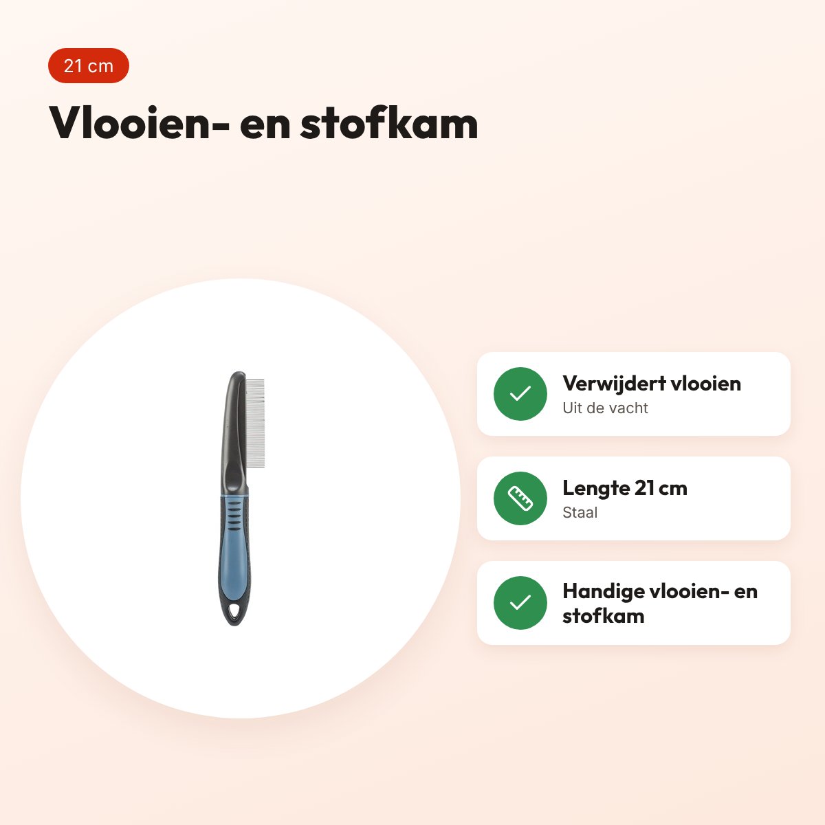 Trixie vlooien- en stofkam 21 cm – staal – voordelen