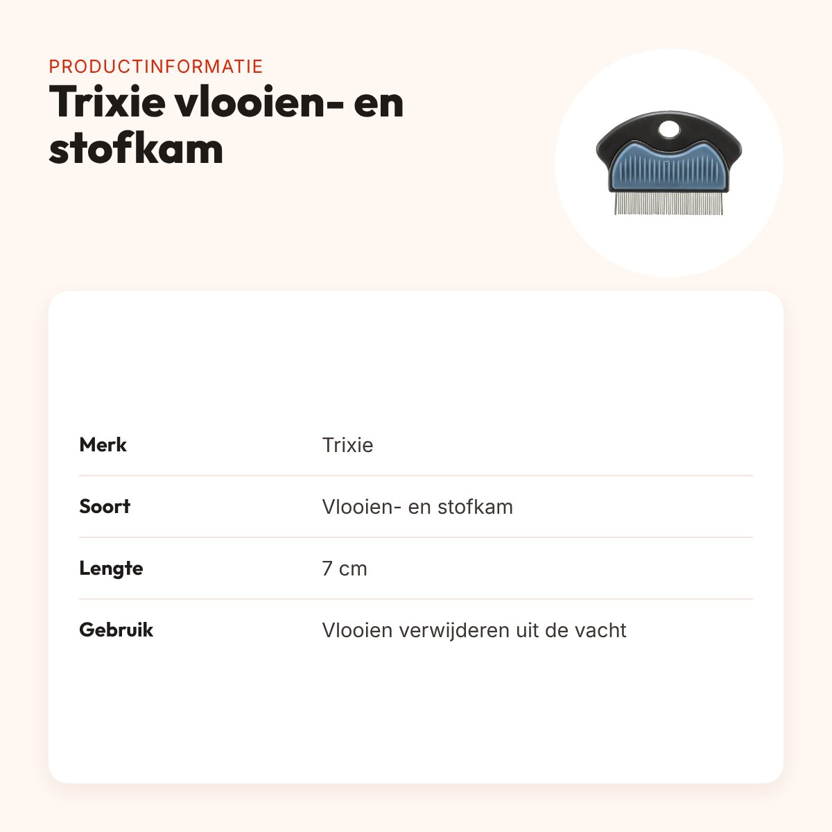 Trixie vlooien- en stofkam 7 cm – compact – productinformatie