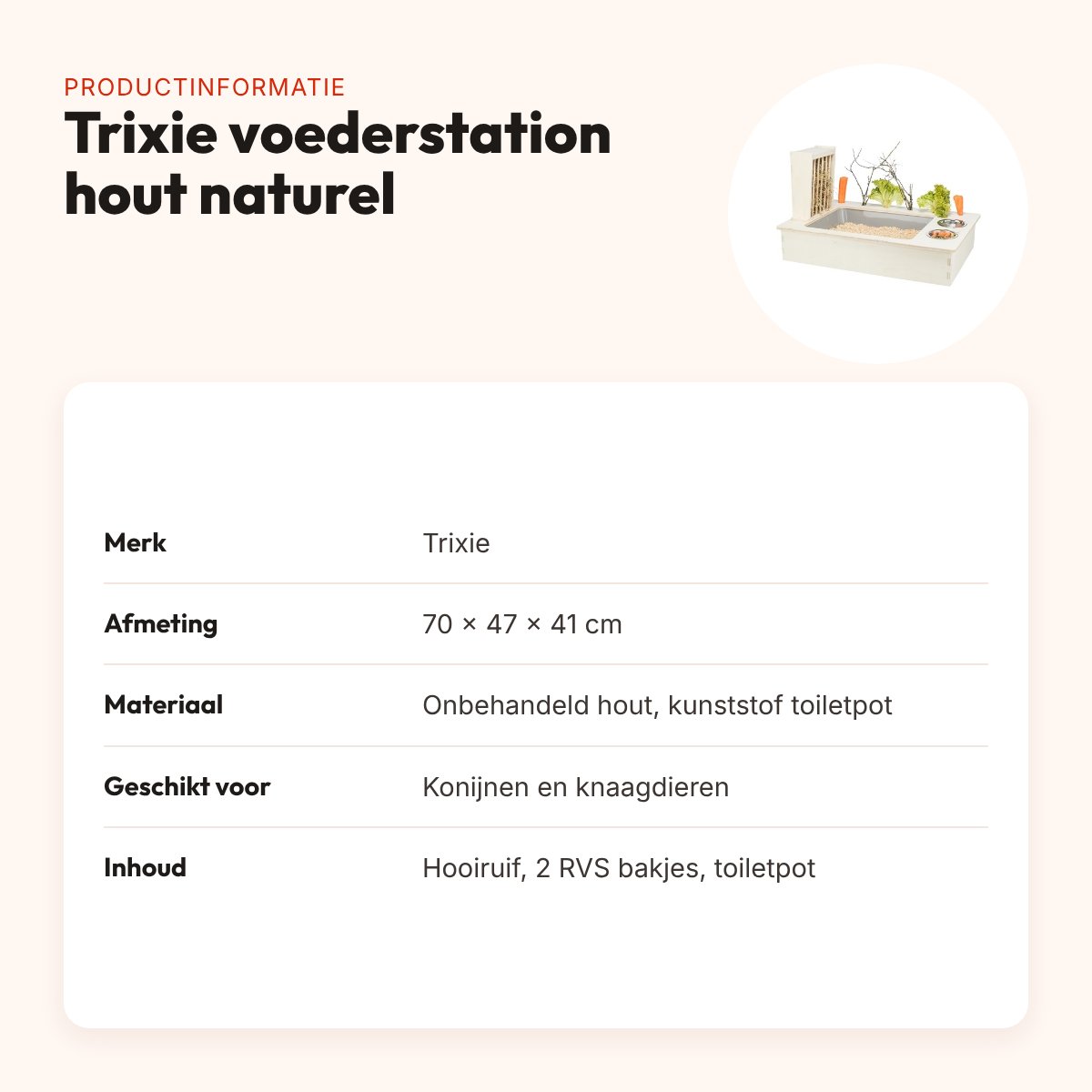 Trixie voederstation hout naturel 70 x 47 x 41 cm – met toiletpot – productinformatie