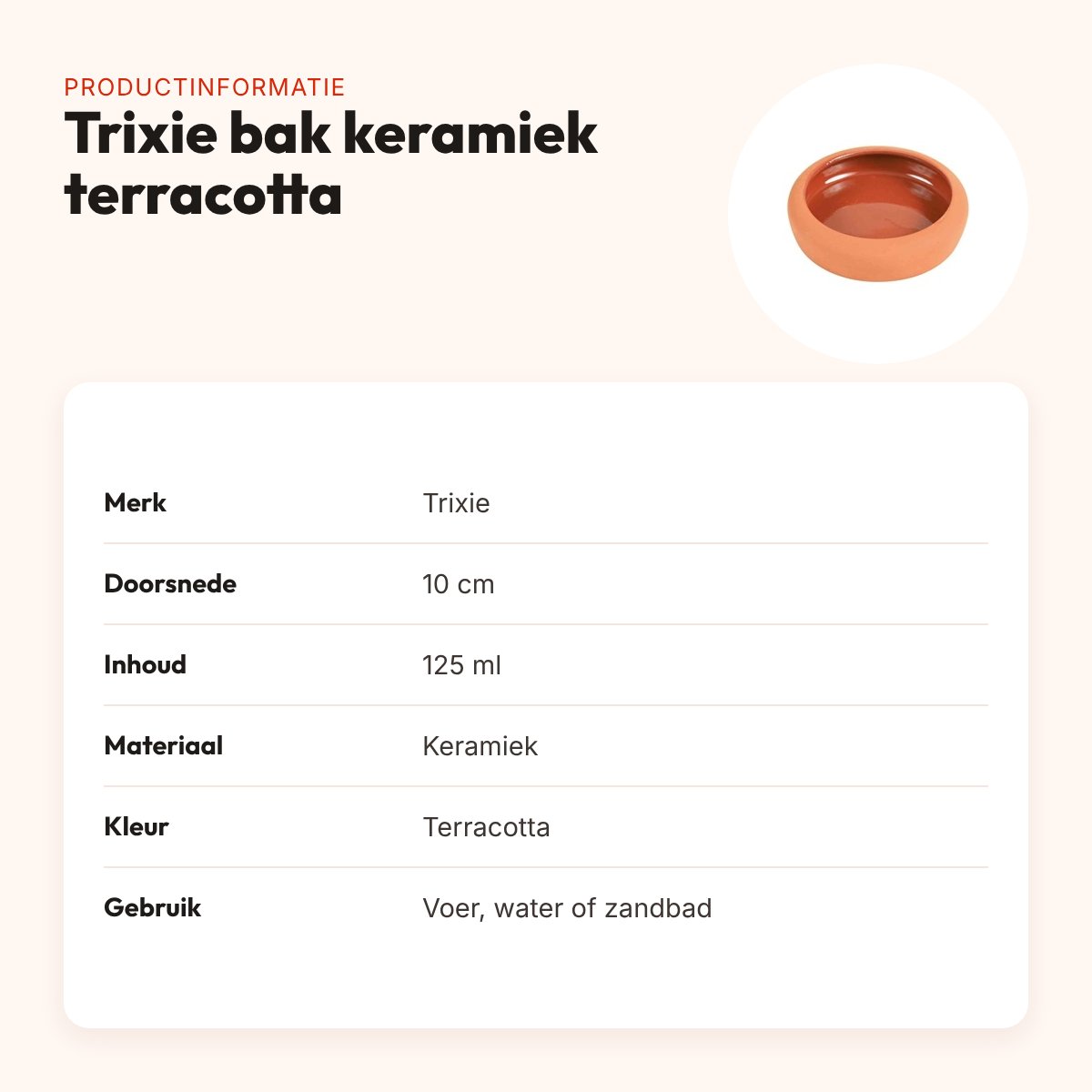 Trixie voer- en waterbak keramiek 10 cm – 125 ml, terracotta – productinformatie
