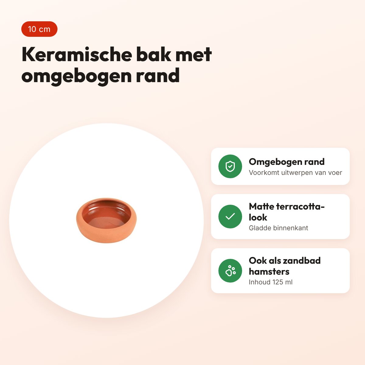 Trixie voer- en waterbak keramiek 10 cm – 125 ml, terracotta – voordelen
