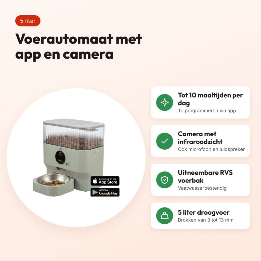 Trixie voerautomaat TX-C Smart lichtgrijs 5 liter – met app en camera – voordelen