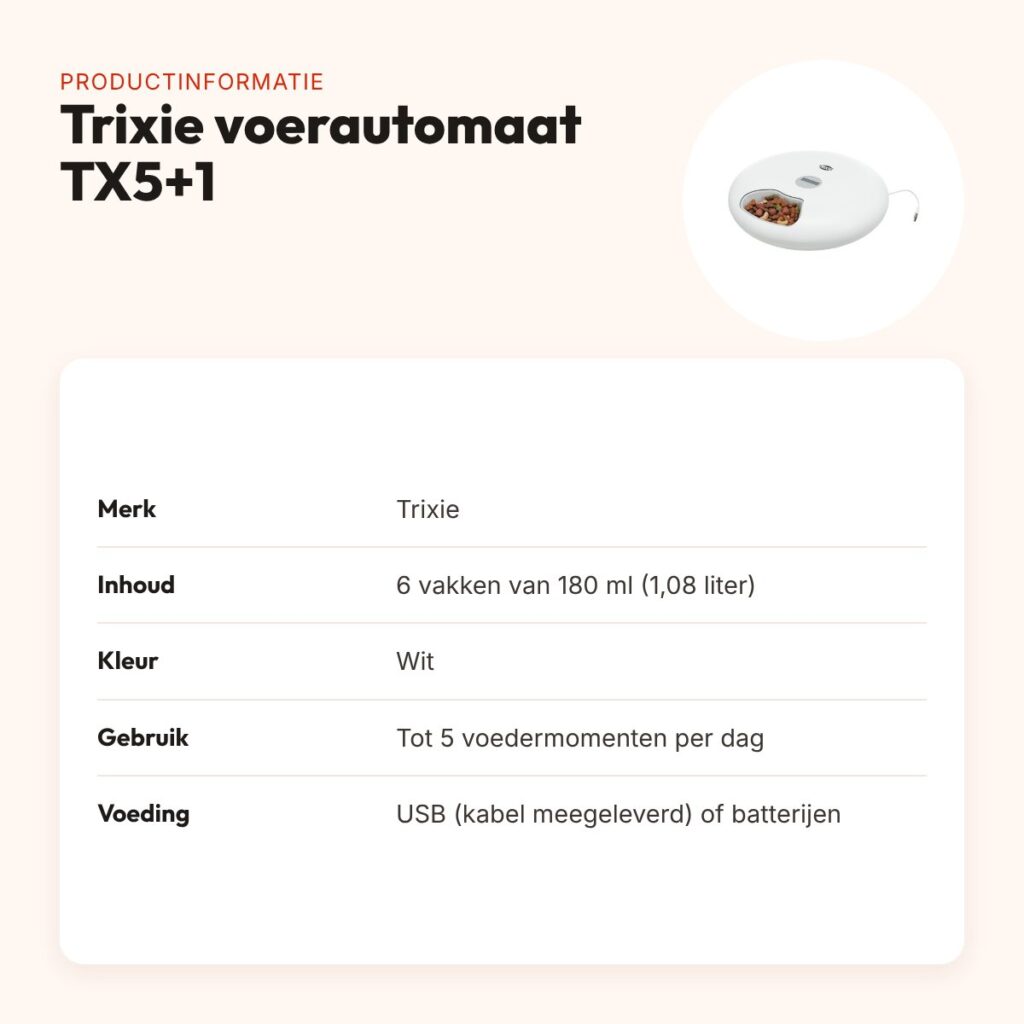 Trixie voerautomaat TX5+1 wit – 6 maaltijden van 180 ml – productinformatie