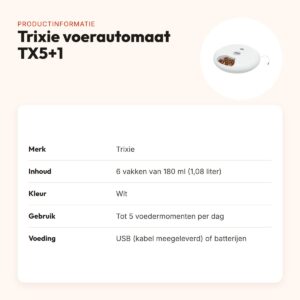 Trixie voerautomaat TX5+1 wit – 6 maaltijden van 180 ml – productinformatie